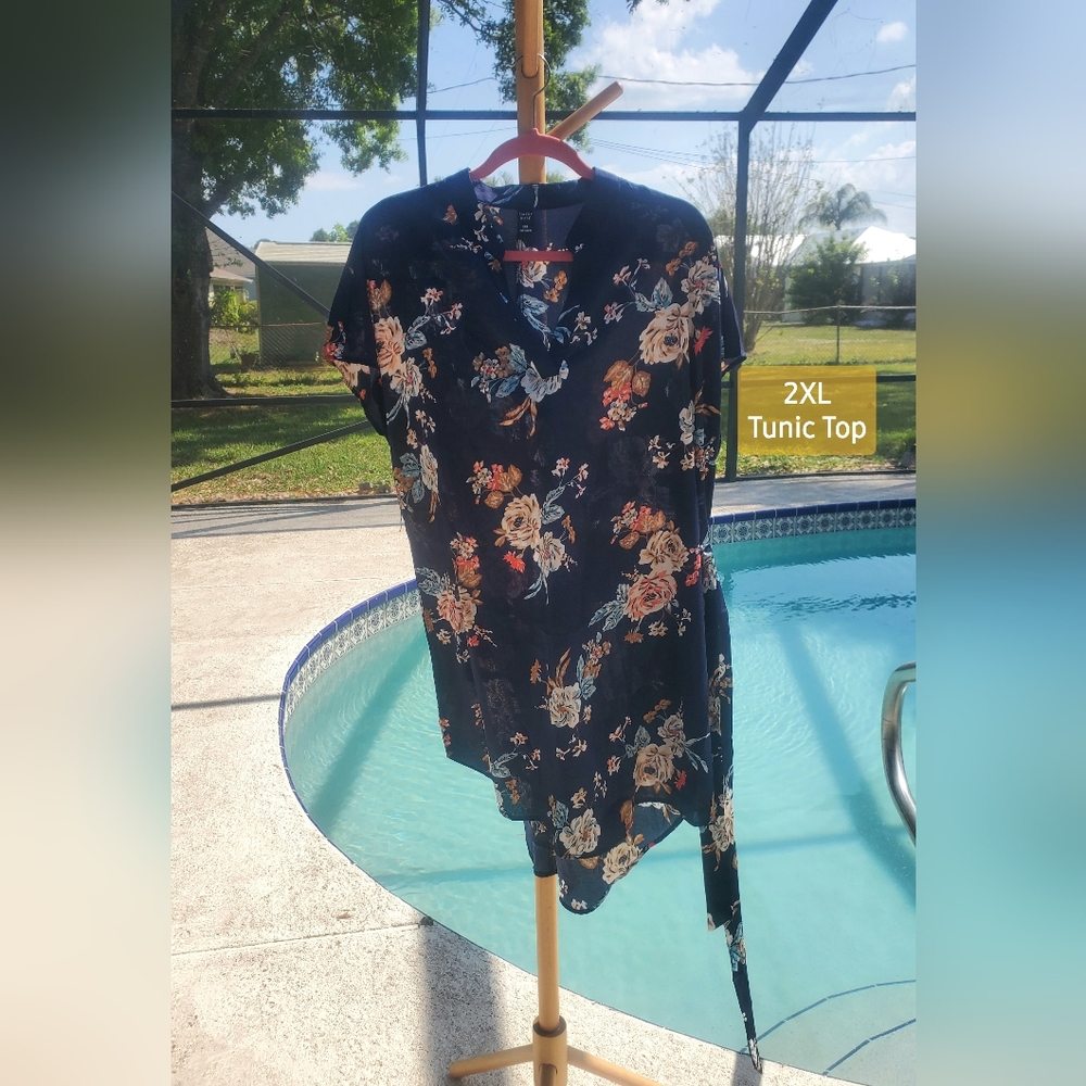 Emory Rose 2XL Womens Tunic Floral Top with Waist Tie